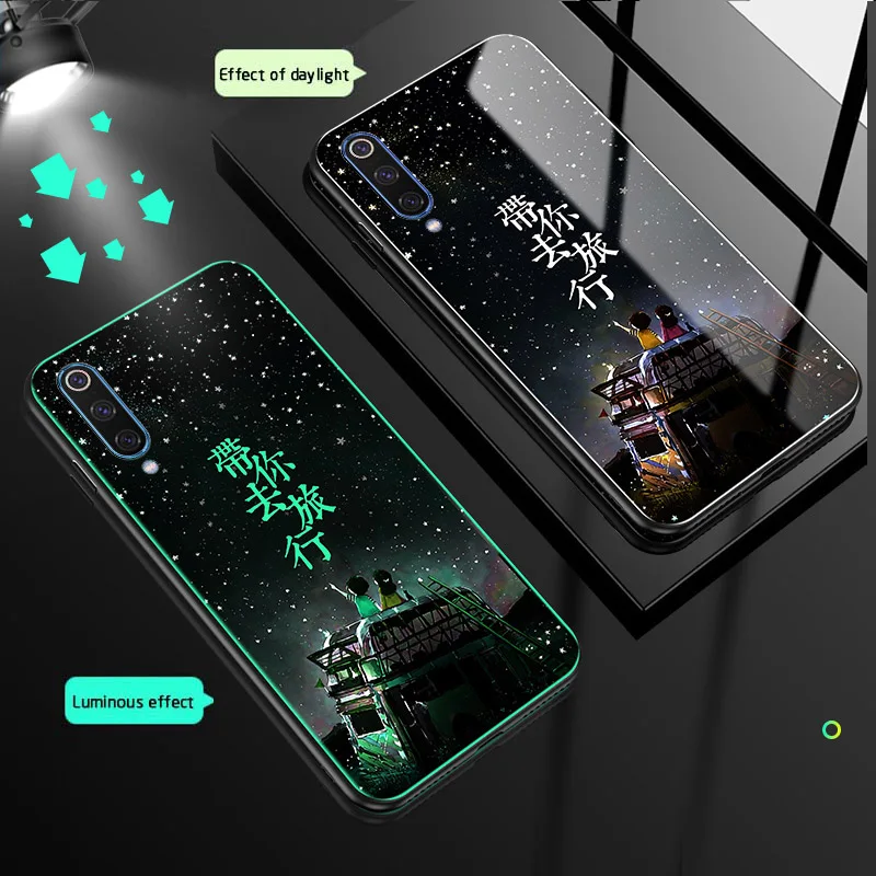 Золотой Lu mi nous стеклянный чехол для телефона для Xiaomi mi CC9 E A3 Lite mi 9 9T Pro 9SE задняя крышка для redmi 7 7A K20 Note 7 pro Чехол с ночным блеском - Цвет: Золотой