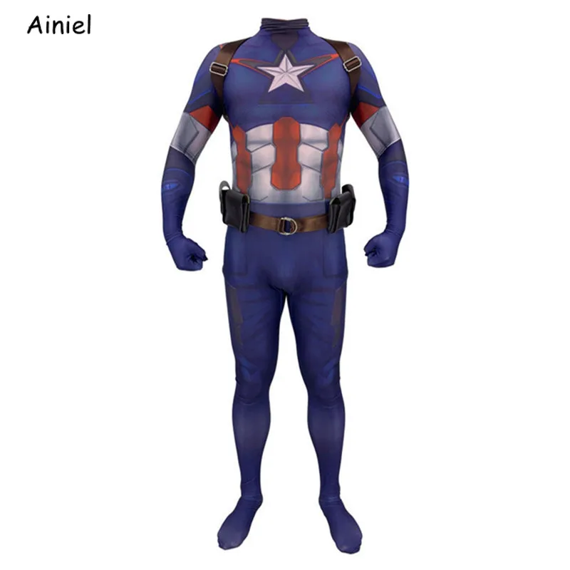 endgame cosplay costumes captain america super hero lycra spandex bodysuit suit zentai jumpsuit beltstrap adult kids free global shipping