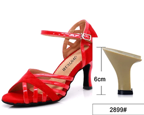 red heel 6cm WUXIJIAO танцевальная обувь для латиноамериканских женщин ПУ+ замша Сальса Танцевальная обувь блестящая Профессиональная Обувь для танцев бальные мягкие туфли - Цвет: red heel 6cm