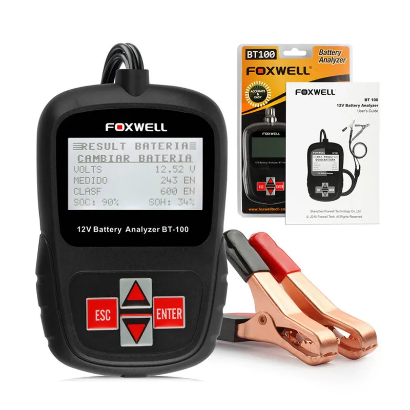 Топ Продаж FOXWELL BT100 12 В Автомобильный Аккумулятор Тестер для Затоплены AGM ГЕЛЬ