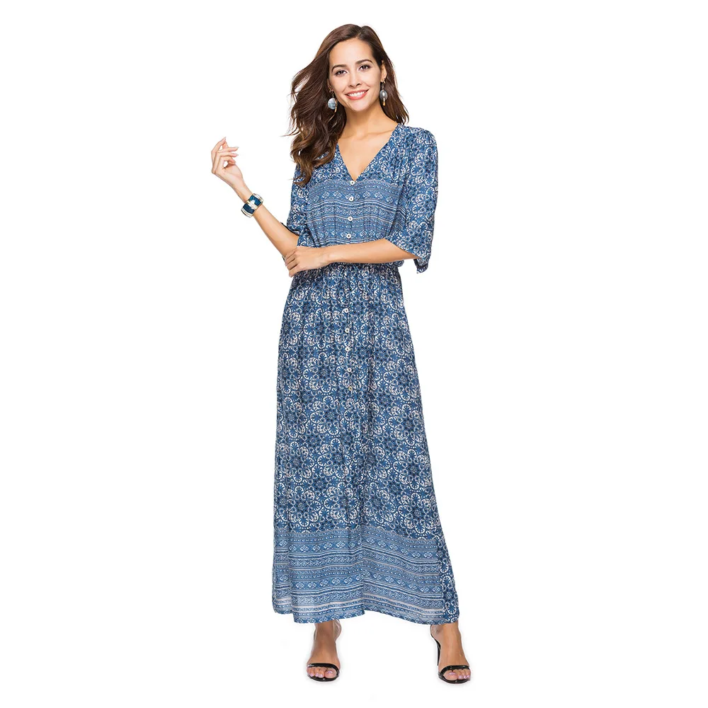 Женское шифоновое платье с длинным рукавом LOGAMI длинное пляжное принтом в стиле