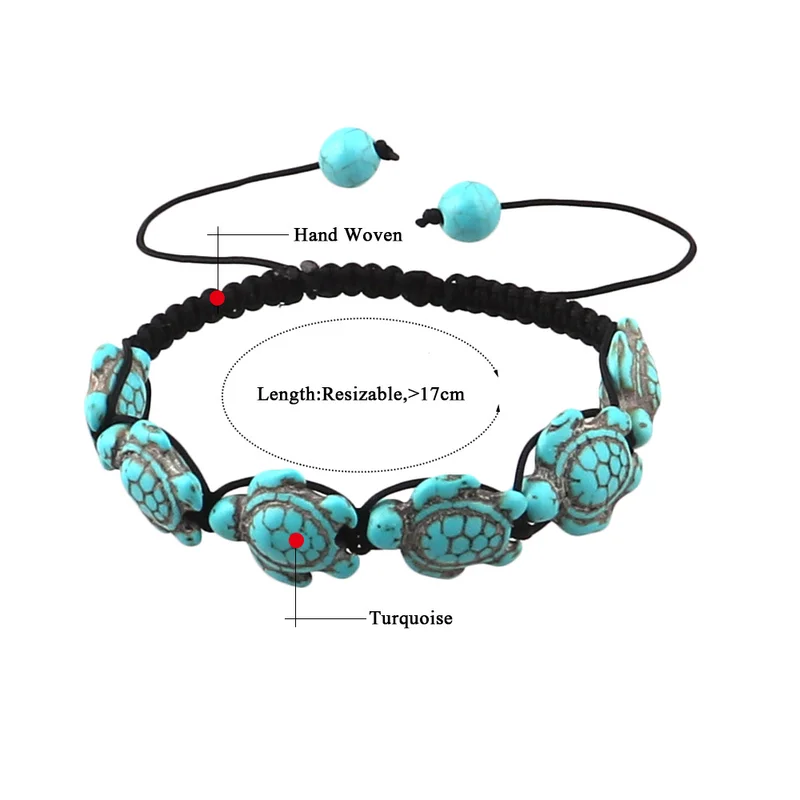 Natural Stone Turtle Charm Bracelet Handmade Weaving Bohemia Style Lace-up Adjustable Animal Bracelets For Women | Украшения и