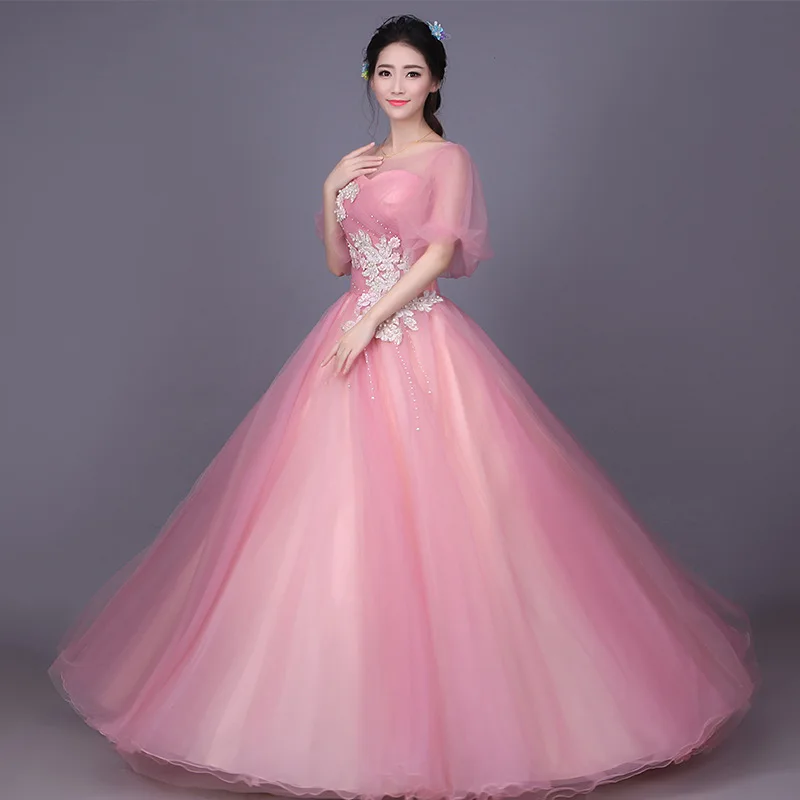 Бальное платье розового и голубого цвета новинка 2019 пышные платья с аппликацией