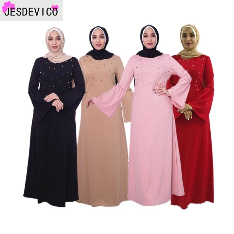 Черное платье с жемчужинами розовое красное женская мусульманская одежда платья