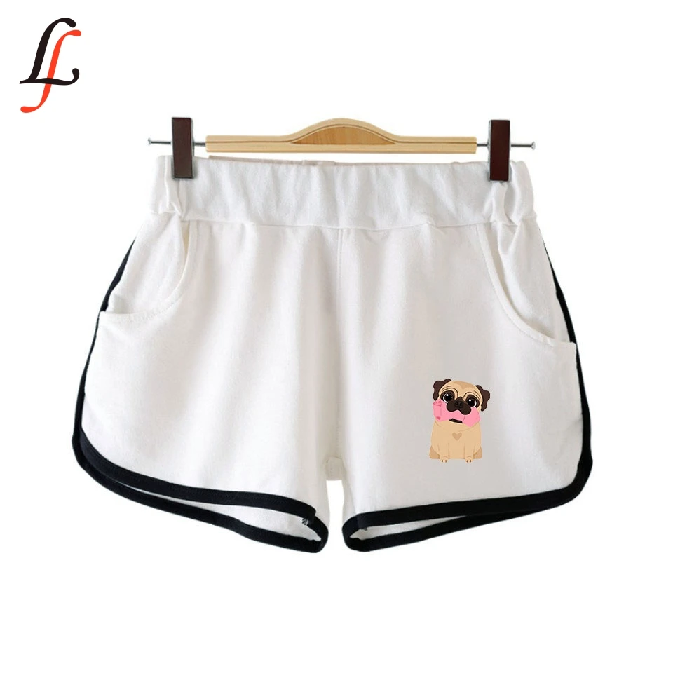Женские короткие штаны с принтом мопса K pop повседневные эластичной талией для