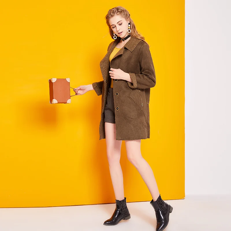 Новинка 2017 зимнее женское пальто из меха ягненка утепленное замшевое длинное