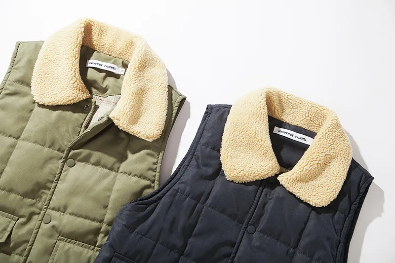 Черная пуговица шерпа льняной воротник мужской жилет Зимняя теплая