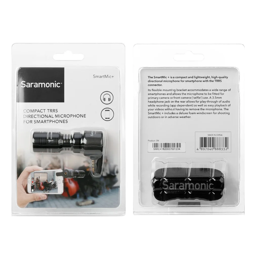 Saramonic SmartMic +/Di/UC TRRS направленный микрофон с ветровым стеклом из пены для IOS iPhone x 8 7