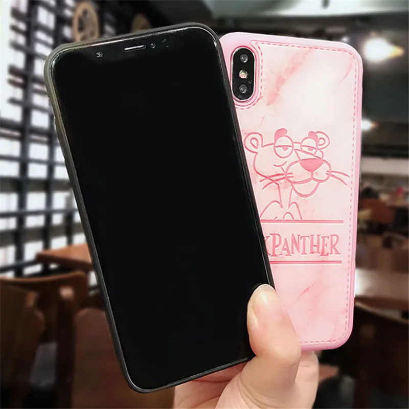 Cartoon Pink Leopard PU Leather Soft Silicon Case For iPhone 6 6s Plus 7 8 X 10 Ultra Slim TPU Phone Cover coque |