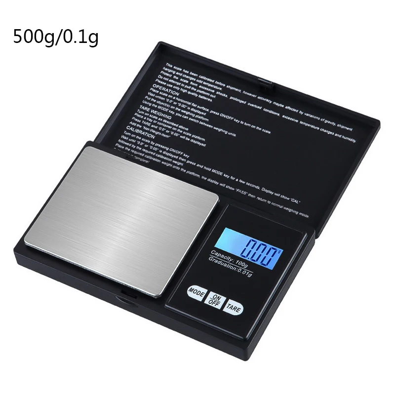 1 шт. точные цифровые весы 100/200/300/500/1000g 0,01/0,1g ЖК-дисплей Дисплей Карманные электронные весы грамм Вес для Кухня ювелирные изделия наркотиков - Цвет: 500g-0.1g