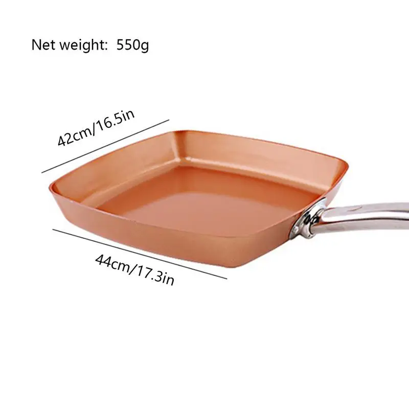 

New Handled Non Stick Frying Pan Bronze Aluminum Bottom Flat Square Pot Long Handle Grill Pan Griddles Stainless Steel Bottom