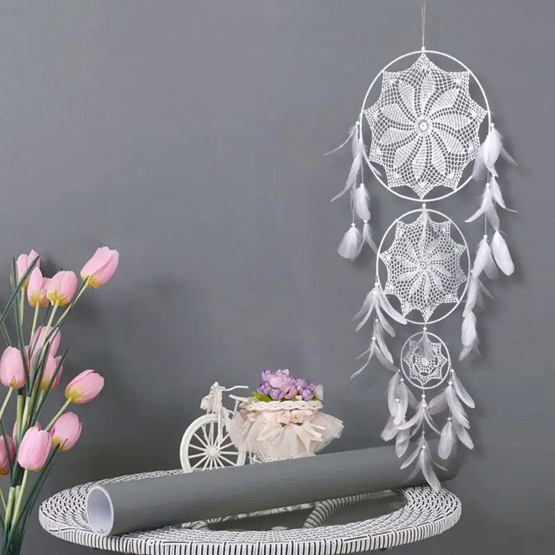 Three Rings Dream Catcher Handmade Hanging Dreamcatcher Bead Feather Decoration Ornament Home Wall Decor Gift | Дом и сад
