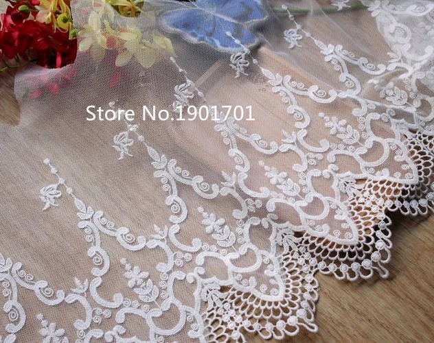 

2018 High Quality 30cm Width hollow flower net yarn embroidery lace trim Mesh Tulle Guipure Cord Lace Sewing DIY Doll Cloth