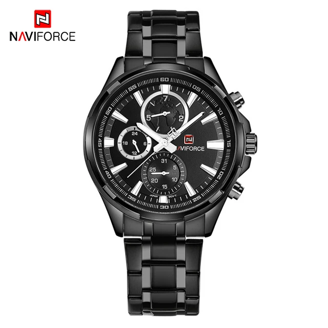 NAVIFORCE спортивные кварцевые часы мужские лучший бренд Роскошные мужские s Модные хронограф часы мужские из нержавеющей стали водонепроницаемые наручные часы - Цвет: Black