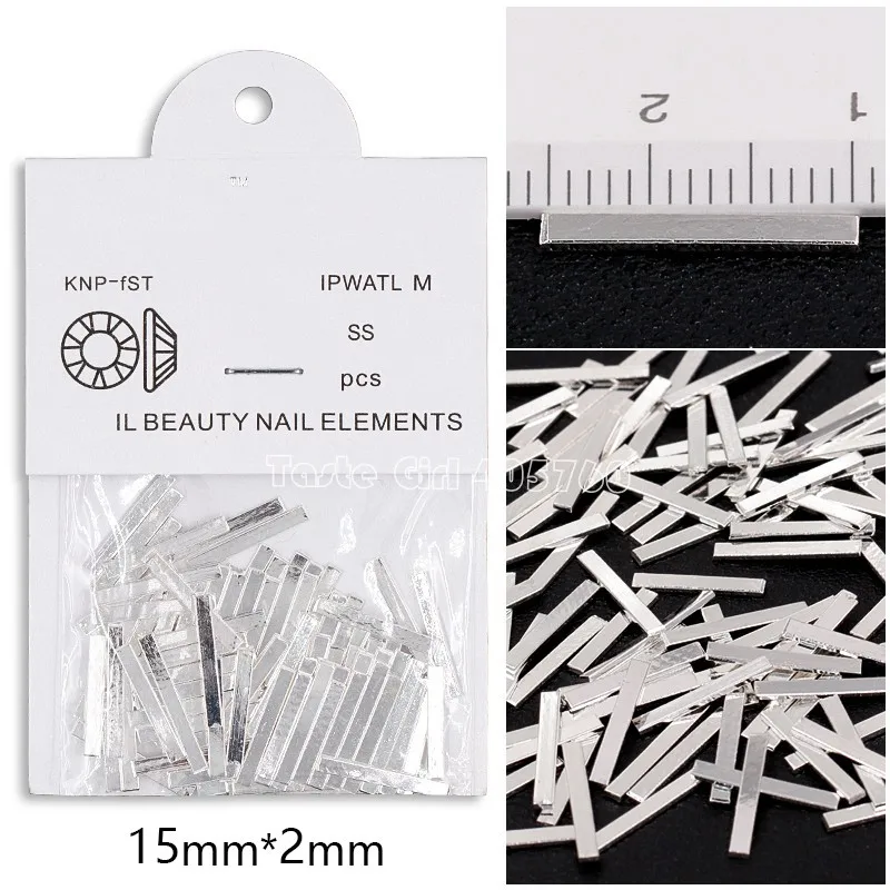 15mm Silver 100 шт./пакет Япония 5 длин цвета: золотистый, серебристый black rose металлических штангах сплава Nail Art сотрудников палка украшения с драгоценными камнями дизайна маникюра - Цвет: 15mm Silver