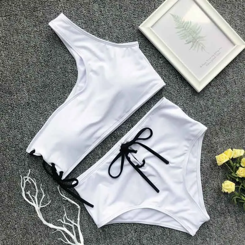 Женский купальник с высокой талией на одно плечо женский спортивный пуш ап