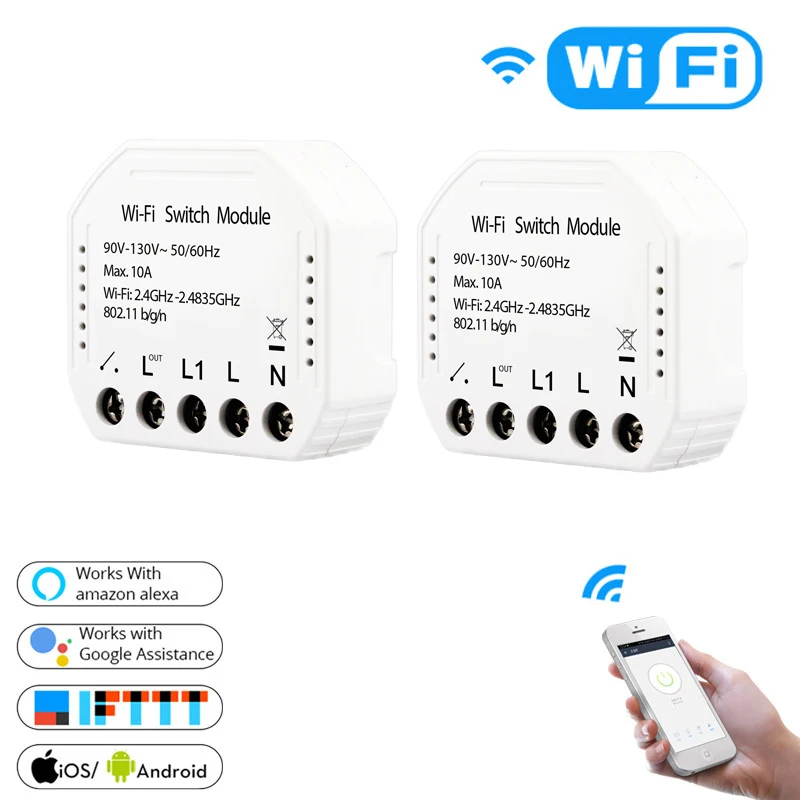 2 PCS Wifi умный светильник-переключатель Diy выключатель модуль Smart Life/приложение Tuya дистанционное управление, работает с Alexa Echo Google Home 1/2 способ - Цвет: 2 PCS