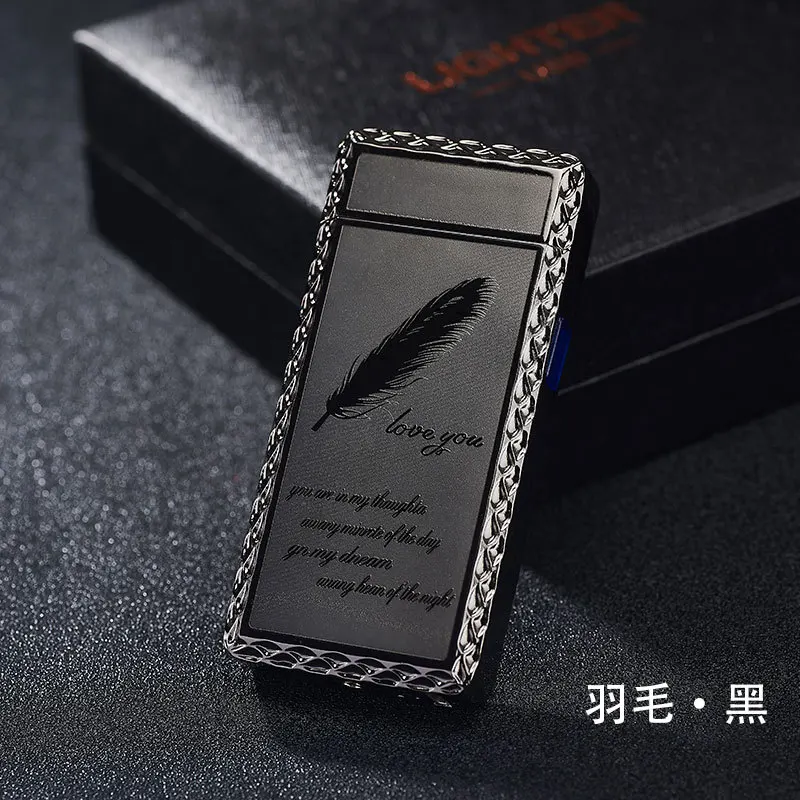 Dragon usb зарядка зажигалка электрическая двойная дуга плазменная Зажигалка электронная ветрозащитная сигарета сигара курительные зажигалки zapalniczka - Цвет: Black feather