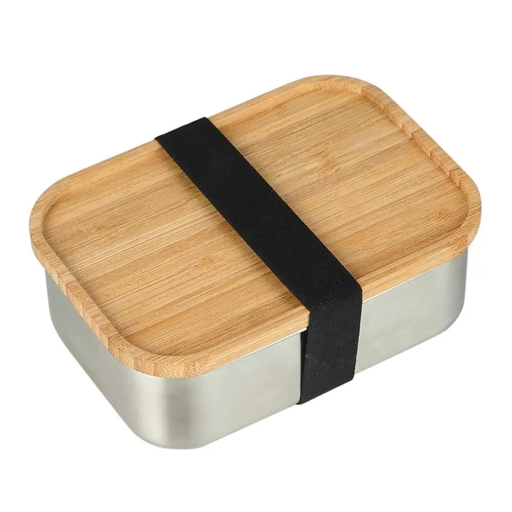 800ml 27 унций многоразовые из нержавеющей стали Bento Box Металлические Пищевые контейнеры для приготовления пищи сэндвич закуски с бамбуком BPA бесплатно не-Insul - Цвет: 800ml