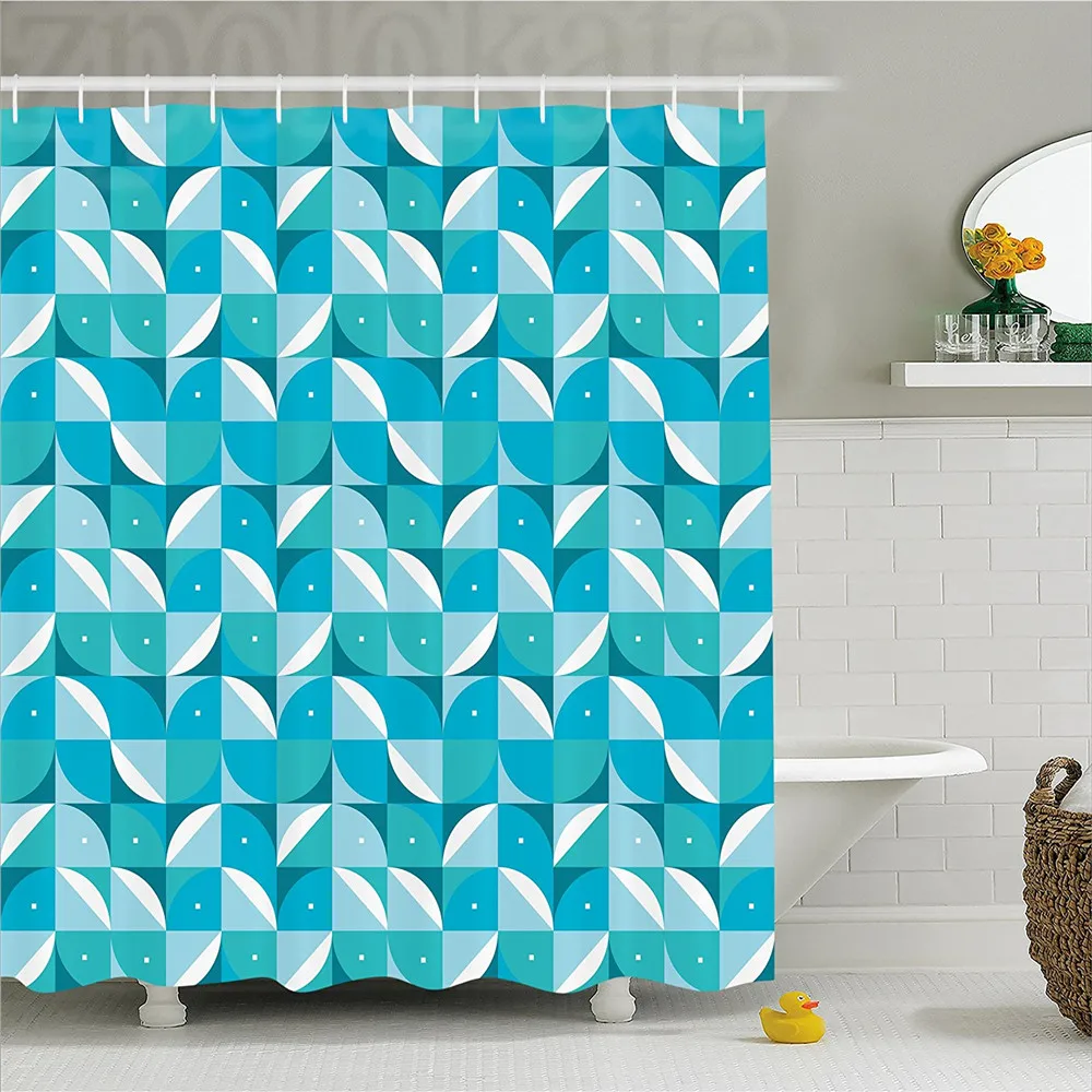Geometric Decor Shower Curtain Fractal Abstract Forms Background with Half Circles and Triangles Image Bathroom Set H | Дом и сад