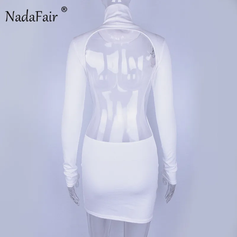 Женское облегающее платье Nadafair белое трикотажное с длинным рукавом и открытой