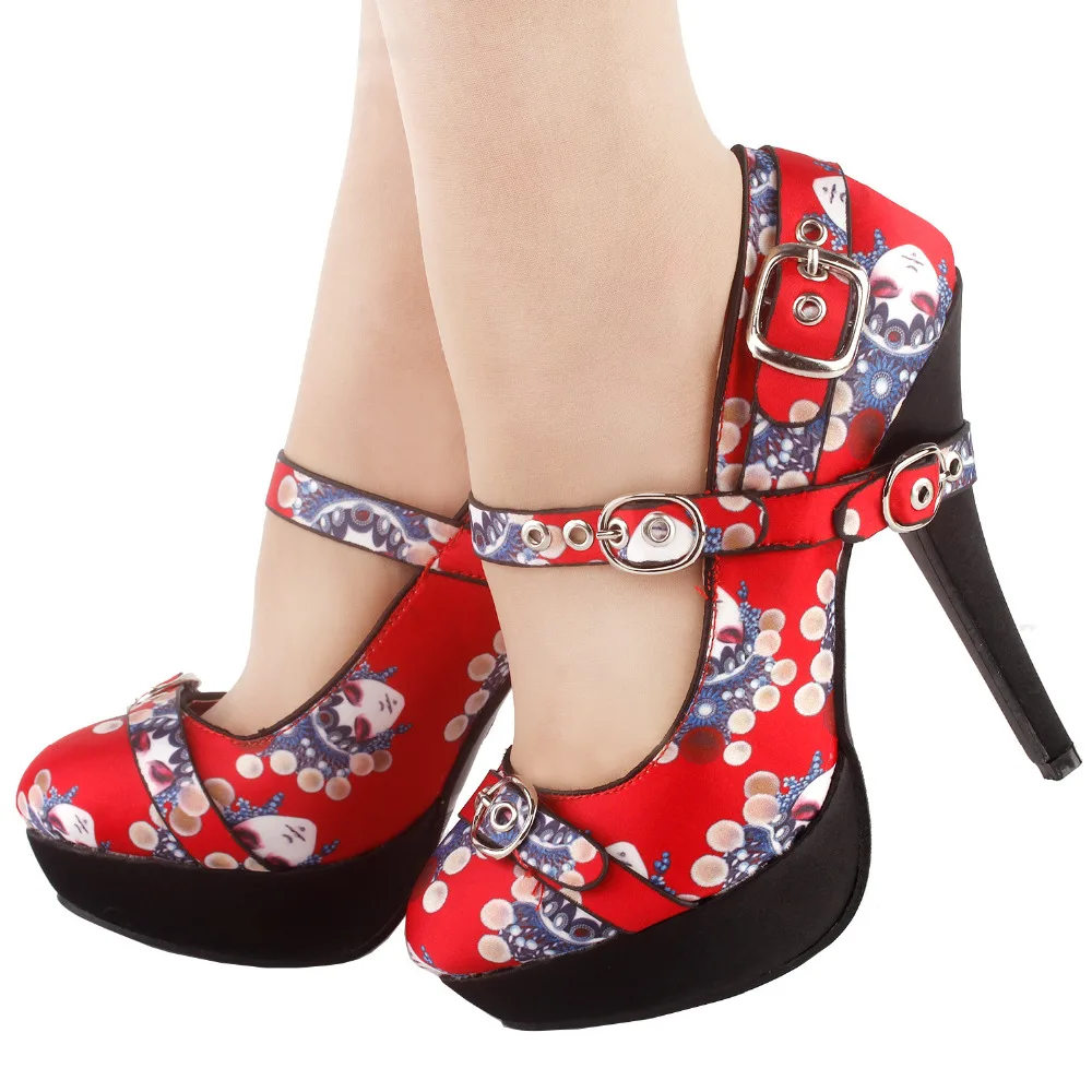 

LF30480 SHOW STORY Retro Peking Opera Buckle Strappy Mary Jane Platform High Heel Stiletto Pumps