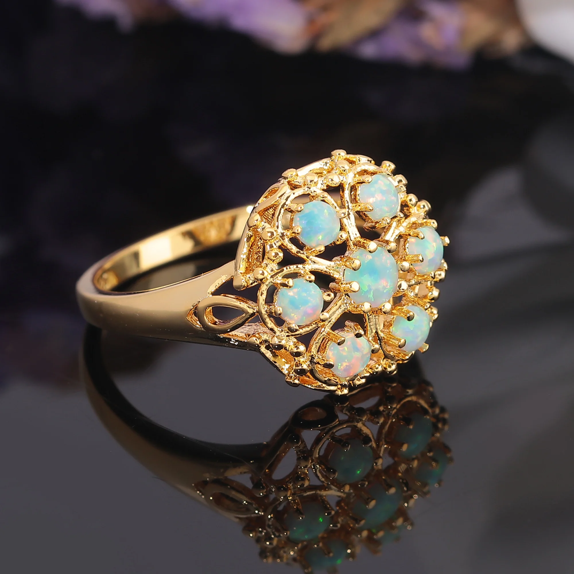 CiNily Created Green Fire Opal Yellow Gold Color Wholesale for Women Jewelry Fashion Wedding Ring Size 7 8 9 OJ6234|fire opal|gold coloropal opal |