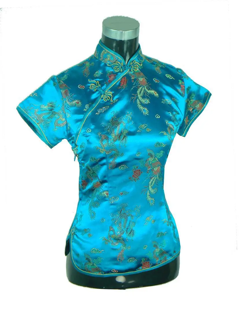 

Chinese Traditional Tops Women's Dragon and phoenix Silk Satin Shirt