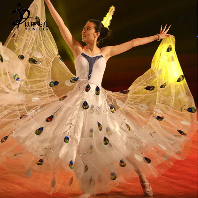 Китайский костюм для танца с блестками и павлином | Тематическая одежда униформа