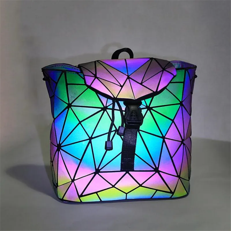 New Women Luminous Backpacks Female Fashion Girl Backpack Geometry Package Folding Bags School Bags Big Small