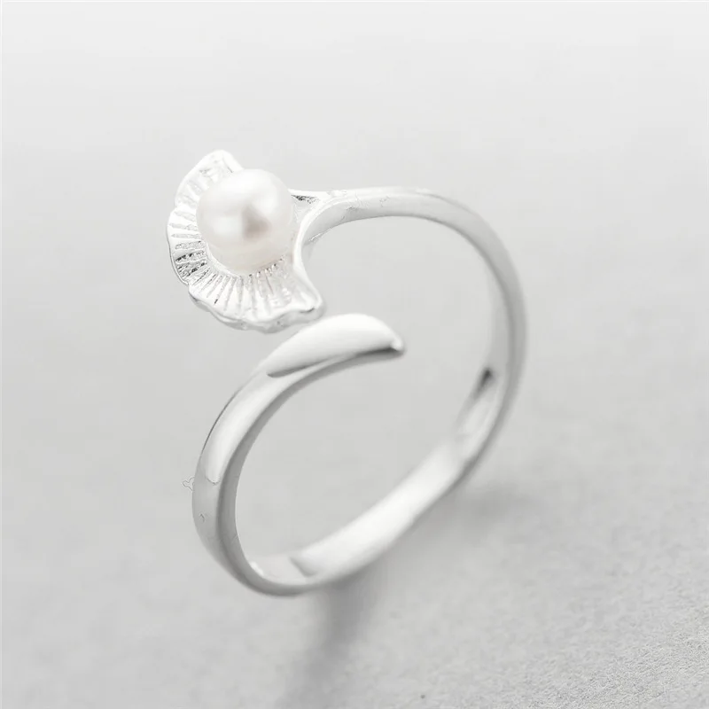 Гинкго жемчуг Колечки 100% стерлингового серебра 925 ювелирные изделия Винтаж