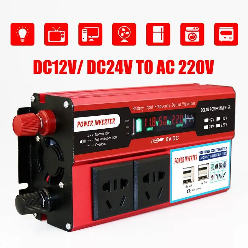 4000 Вт 4 USB ЖК-дисплей Дисплей DC 12 V/24 V к переменному току 220V Портативный автомобиля Мощность инвертор Зарядное устройство конвертер адаптер Модифицированная синусоида