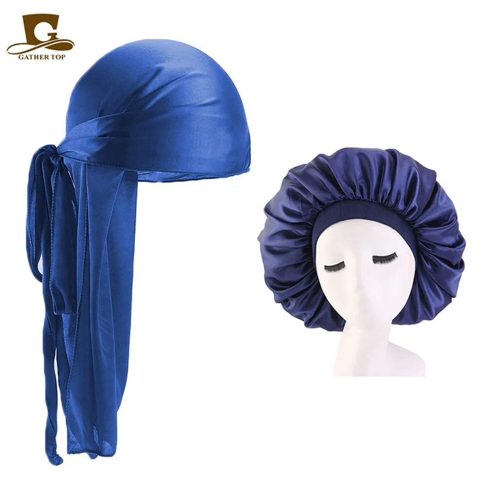 Durags and Bonnets 2 шт./компл. Мужская шелковая долговечная капота с длинным хвостом 42 см