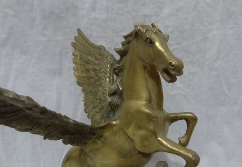 SCY Elegant old S2696 9&quot Chinese Brass Year Zodiac Wealth Animals Fly Myth Up Horse Bronze Statue (A 0319 discount 35%) | Дом и сад