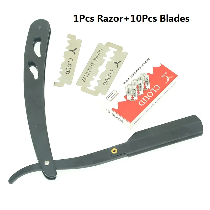 HC0016 10Blades Meisha 1 шт. бритвы для волос и 10 шт. лезвия парикмахерские бритвы Парикмахерская бритва из нержавеющей стали складной нож для бритья HC0003 - Цвет: HC0016 10Blades