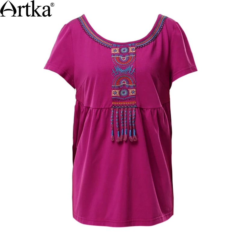 Женская хлопковая футболка с коротким рукавом ARTKA белая свободная круглым