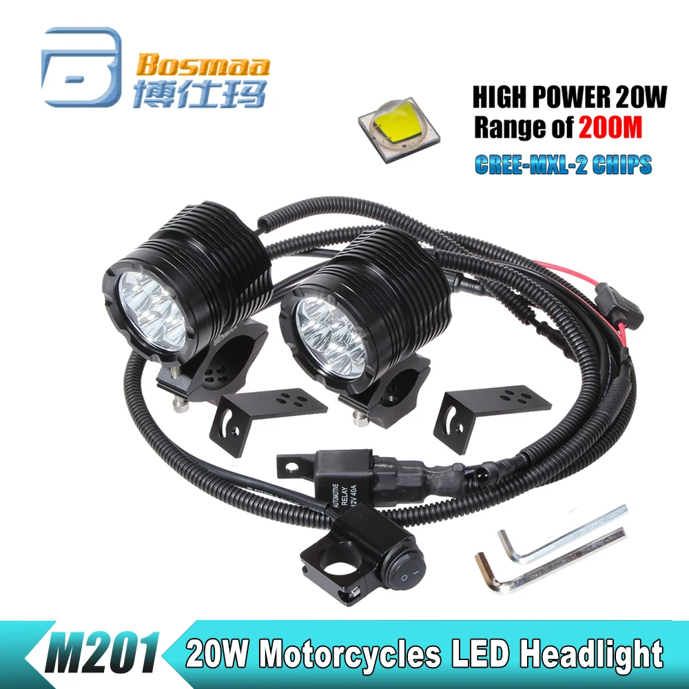 BOSMAA 2xM201 Moto белый 4800LM MX L2 светодиодный мотоцикл фара противотуманная точечная