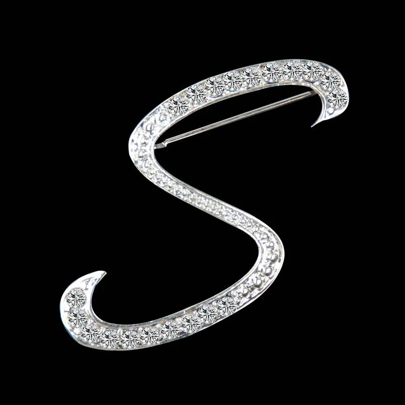 

SHUANGR New Rhinestone Crystal Broches Initial Letter Brooch A-S lapel Pins and Brooches Clip Name Jewelry For Women Men Wedding