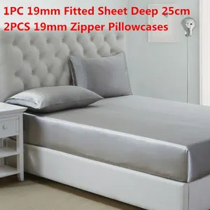 Комплект постельного белья из шелка тутового шелкопряда 100%, 3 шт., натяжная простыня 19 мм, Наволочка на молнии длиной 25 см, набор однотонной окрашенной шелковой простыни разных размеров