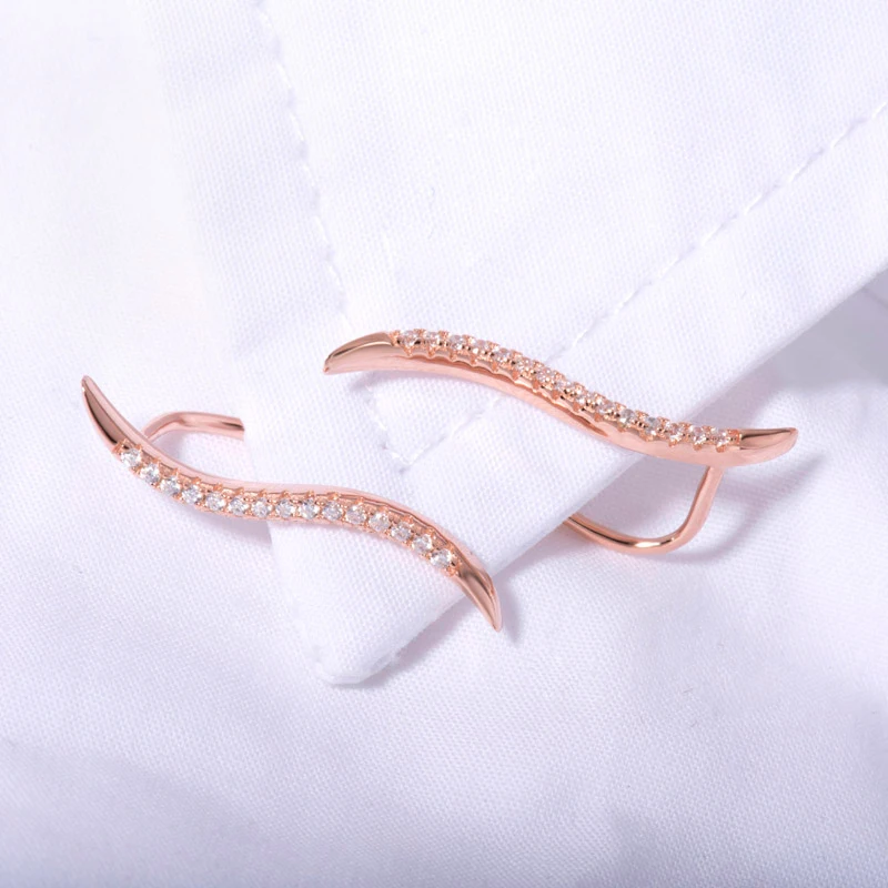 Fashion Sterling Silver Crawler Cuff Earrings CZ Minimal Delicate Leaf Wave Shape Stud Earring Brincos bijoux woman Gift ZK30 | Украшения и