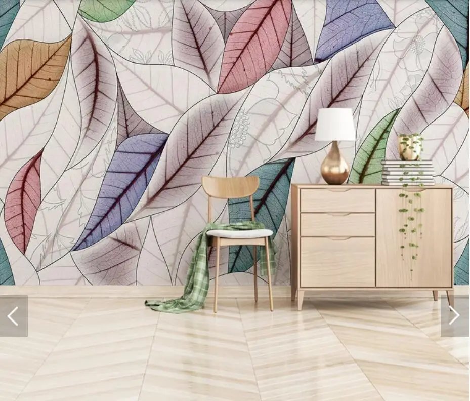 

Modern Hand Painting Leaves Wallpaper Mural 3D Printed Photo Wall Murals Bedroom TV Backdrop Wall Decor Colorful Leaves Murals