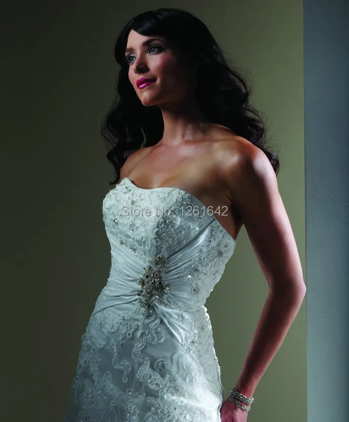 2014 Custom made Newest A-line Strapless Floor-length Chiffon Crystal summer Beach Wedding Dress | Свадьбы и торжества