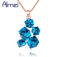 almei choker blue rainbow necklace geometric square stone for women rose gold color long necklaces pendants jewelery gr125