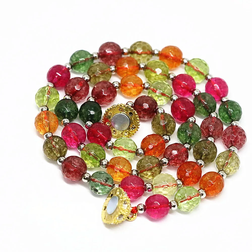 

Beautiful multicolor simulated tourmaline quartz faceted round beads 8,10,12mm fashion necklace gift chain jewelry 18inch B1492
