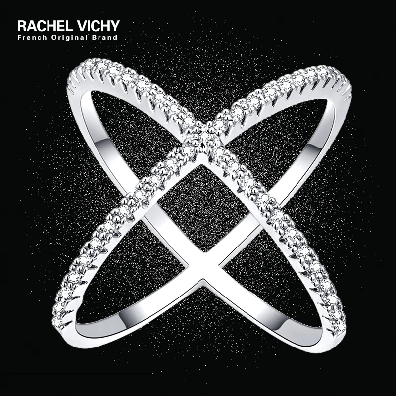 RACHEL VICHY простое x образное кольцо с крестом фианитом Bague Bijoux Femme Lover Gif обручальное