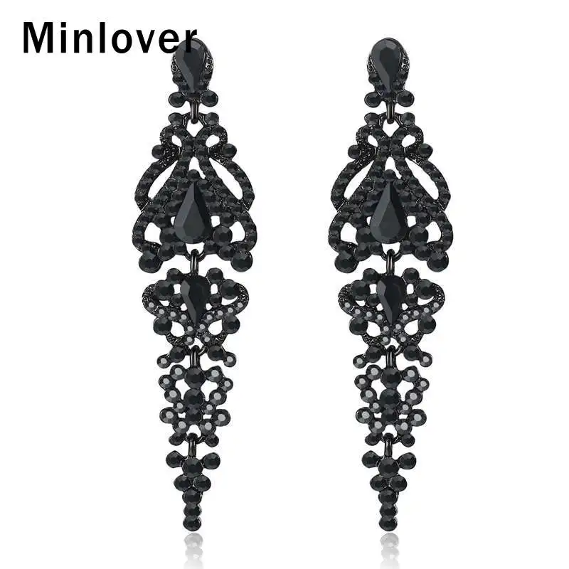 Minlover черная хрустальная люстра Винтажные висячие серьги для женщин Стразы
