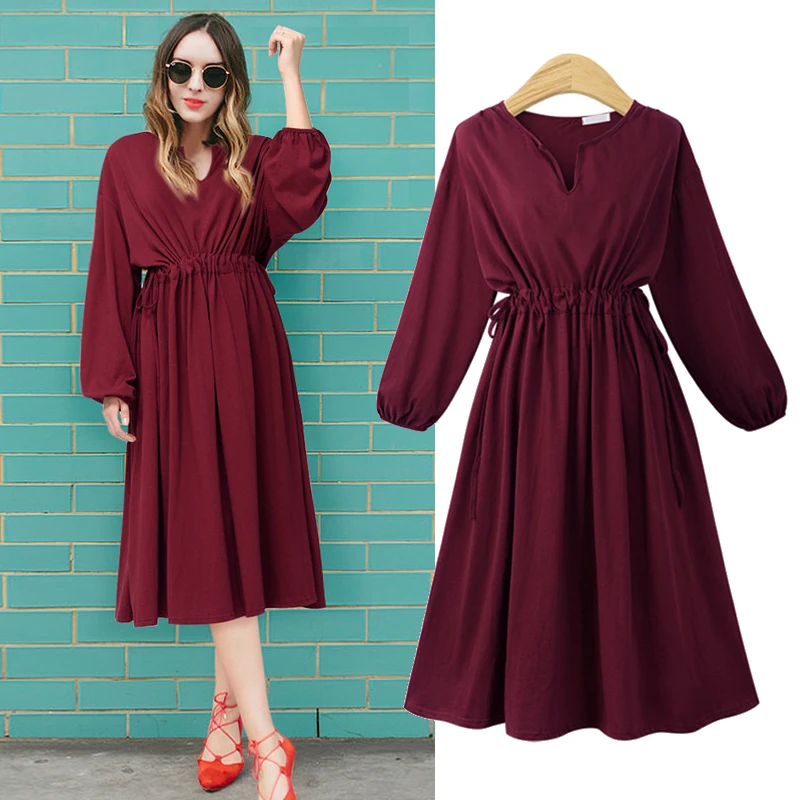 

Long Sleeve Autumn Winter Dress 2018 Casual Women Dresses Loose V-Neck Knitting Cotton Ladies Dress Vestidos
