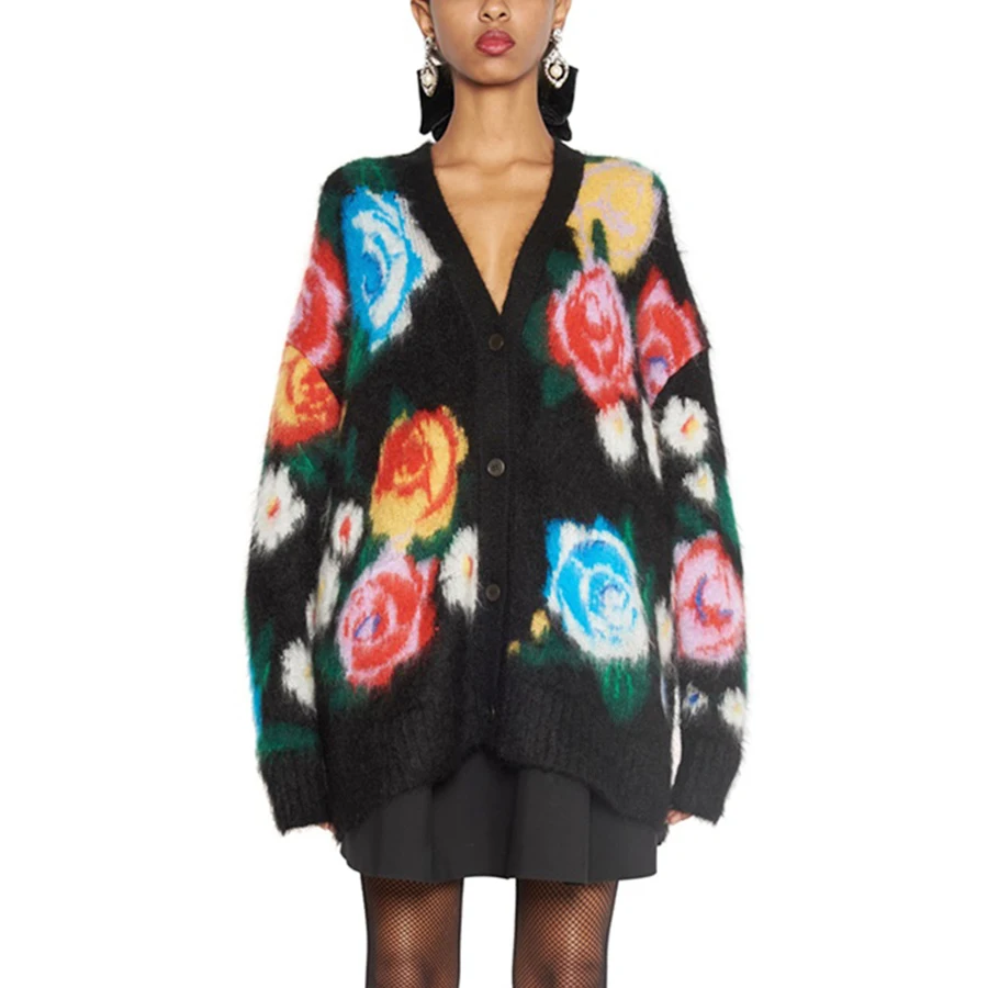 TEELYNN Boho cardigan sweater for women 2018 floral Jacquard long sleeve thick warm coat Casual knitted winter sweaters outwear |