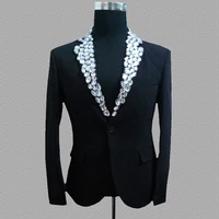 Diamond blazer men suits designs jacket mens stage costumes for singers clothes dance star style dress punk rock black white