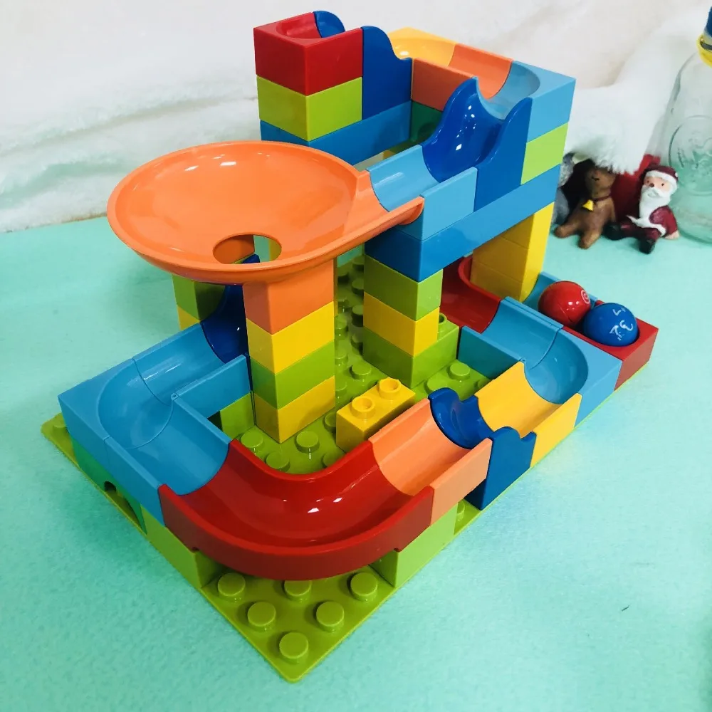 Maze Ball Track Big Building Blocks 56PCS Plastic Duplo Block Toys for Children Funnel Slide Marble Race Run Baby Kids | Игрушки и хобби